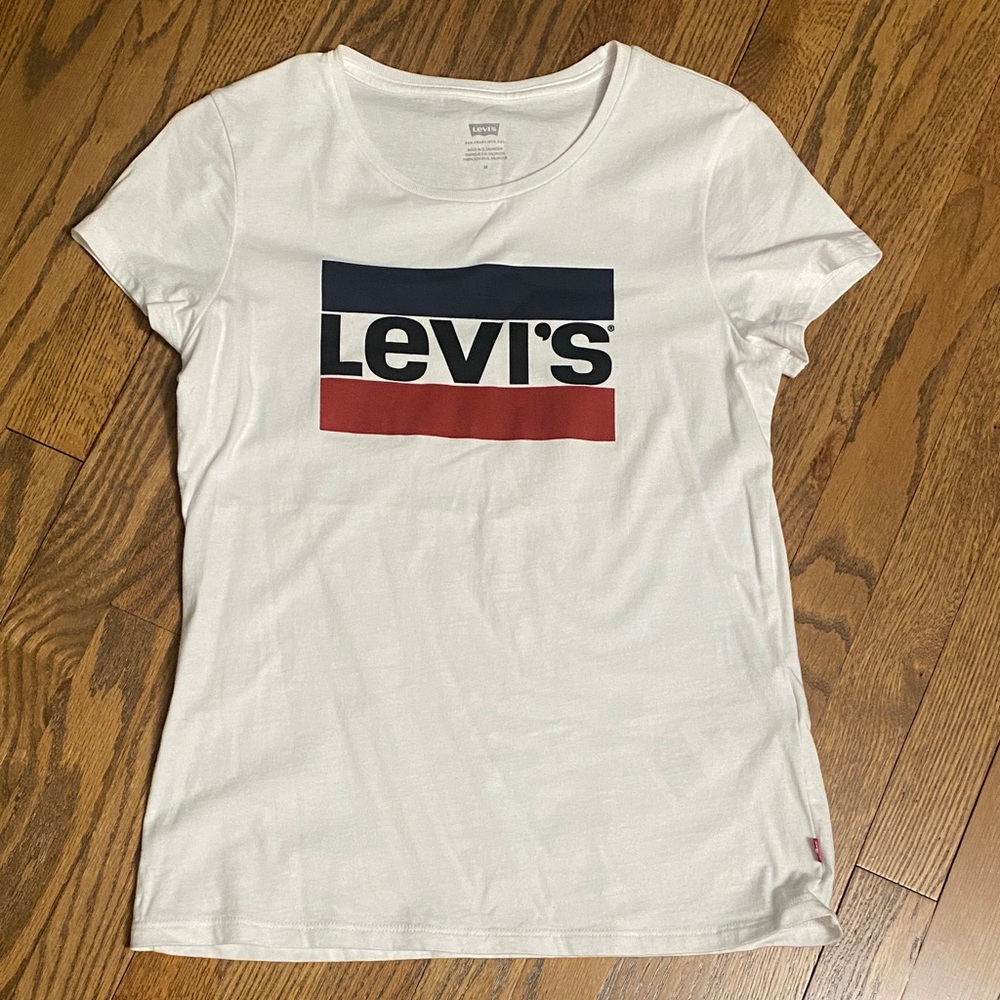 Levi's Women's White Tee with Red and Blue Logo NWOT